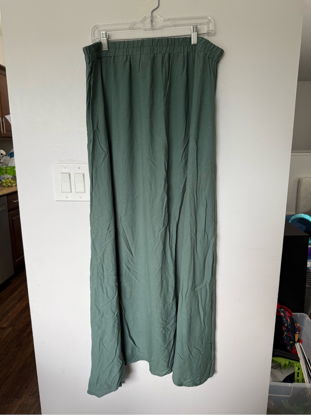 Women’s Sage Green Drawstring Elastic Waist Maxi Skirt - Picture 4 of 6